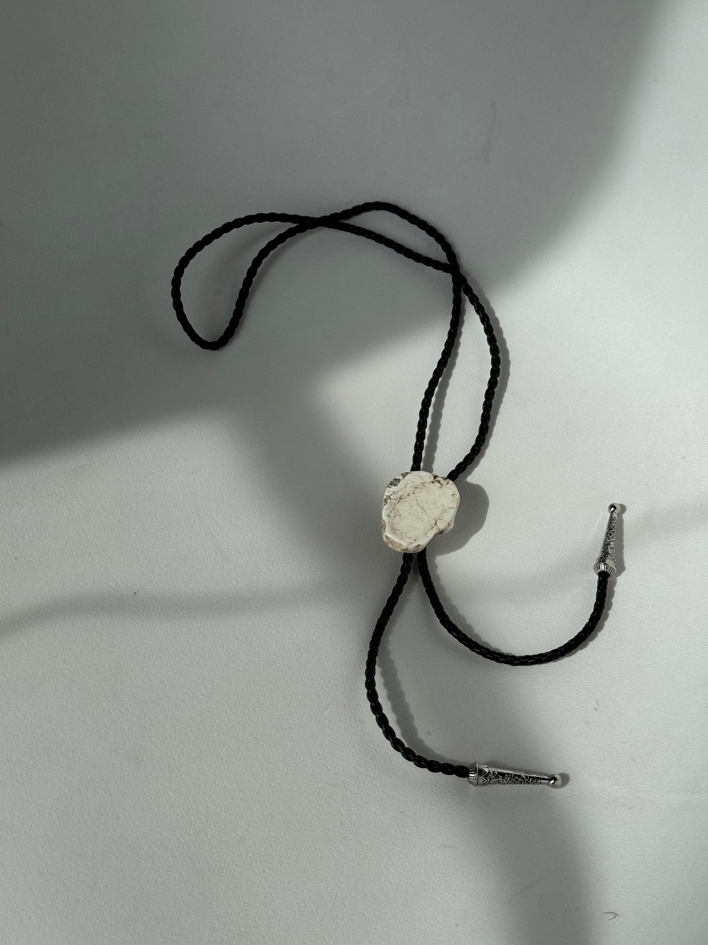 Mclane Natural Gemstone Silver Tips Bolo Tie In Howlite White