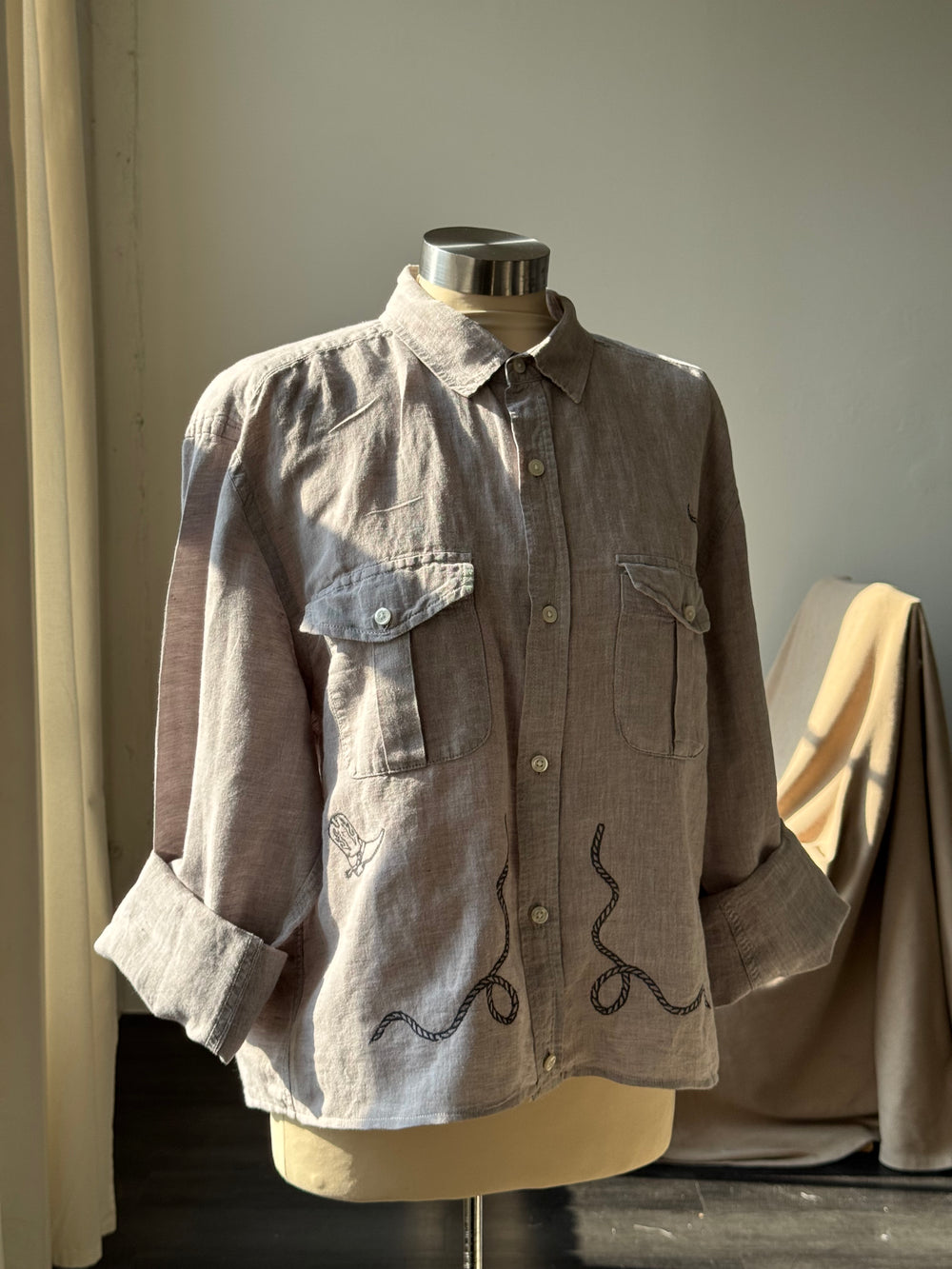 Lawrence Handcrafted Sad Songs Utility Shirt In Smoke