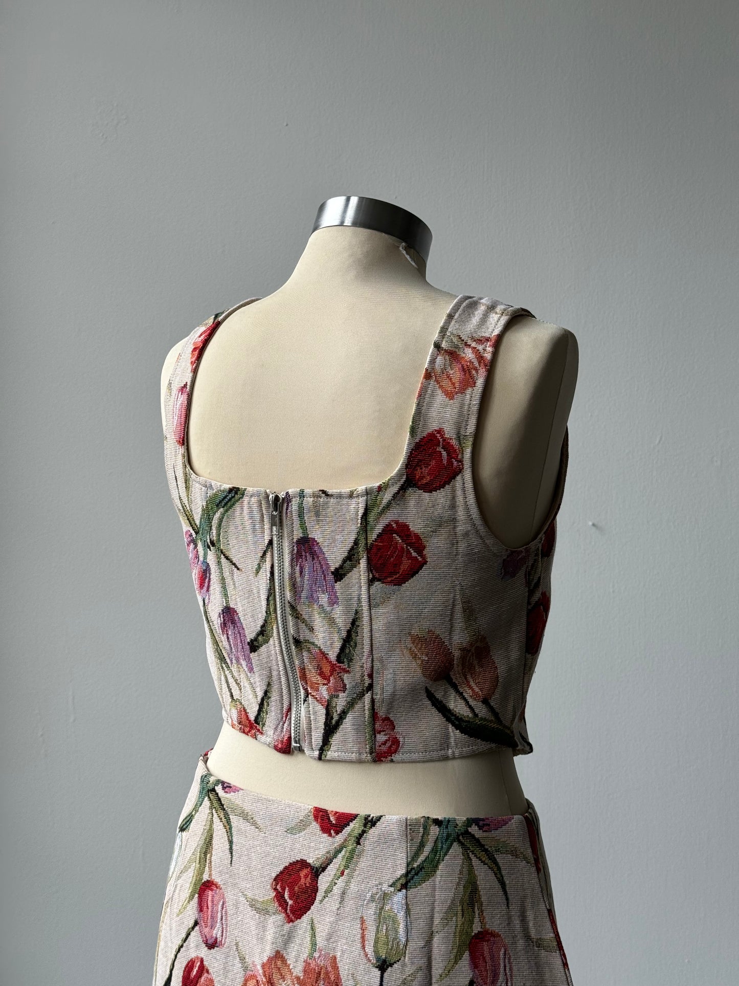 Sabrina Tulip Floral Corset Top In Taupe