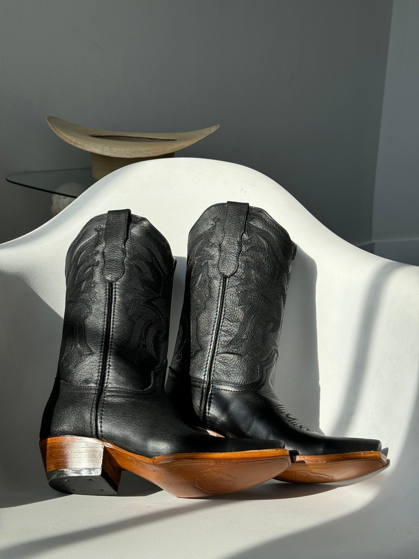 Abby Classic Genuine Leather Cowboy Boot In Midnight Black