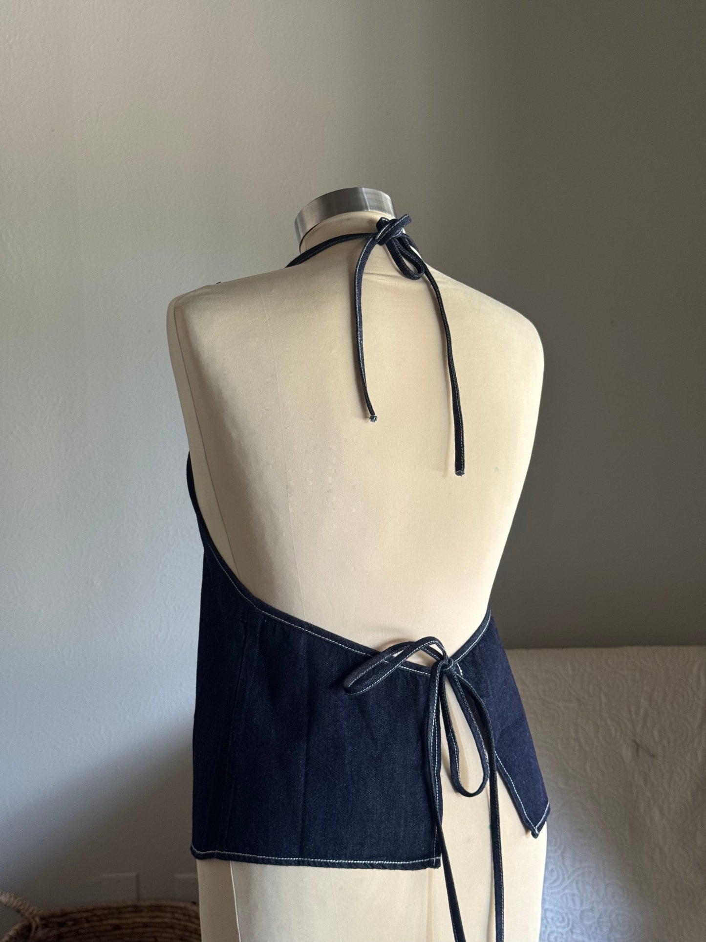 Amy Cotton Classic Halter Top In Midnight Denim
