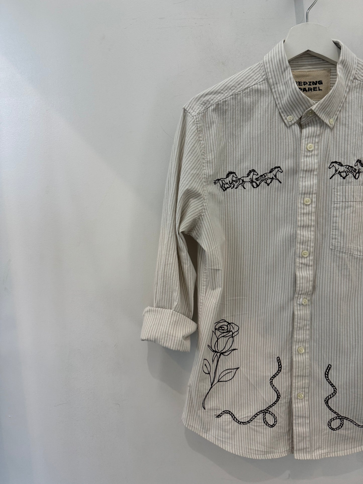 Jaxson Handcrafted Embroidered Striped Long Sleeve Button Down￼ ￼
