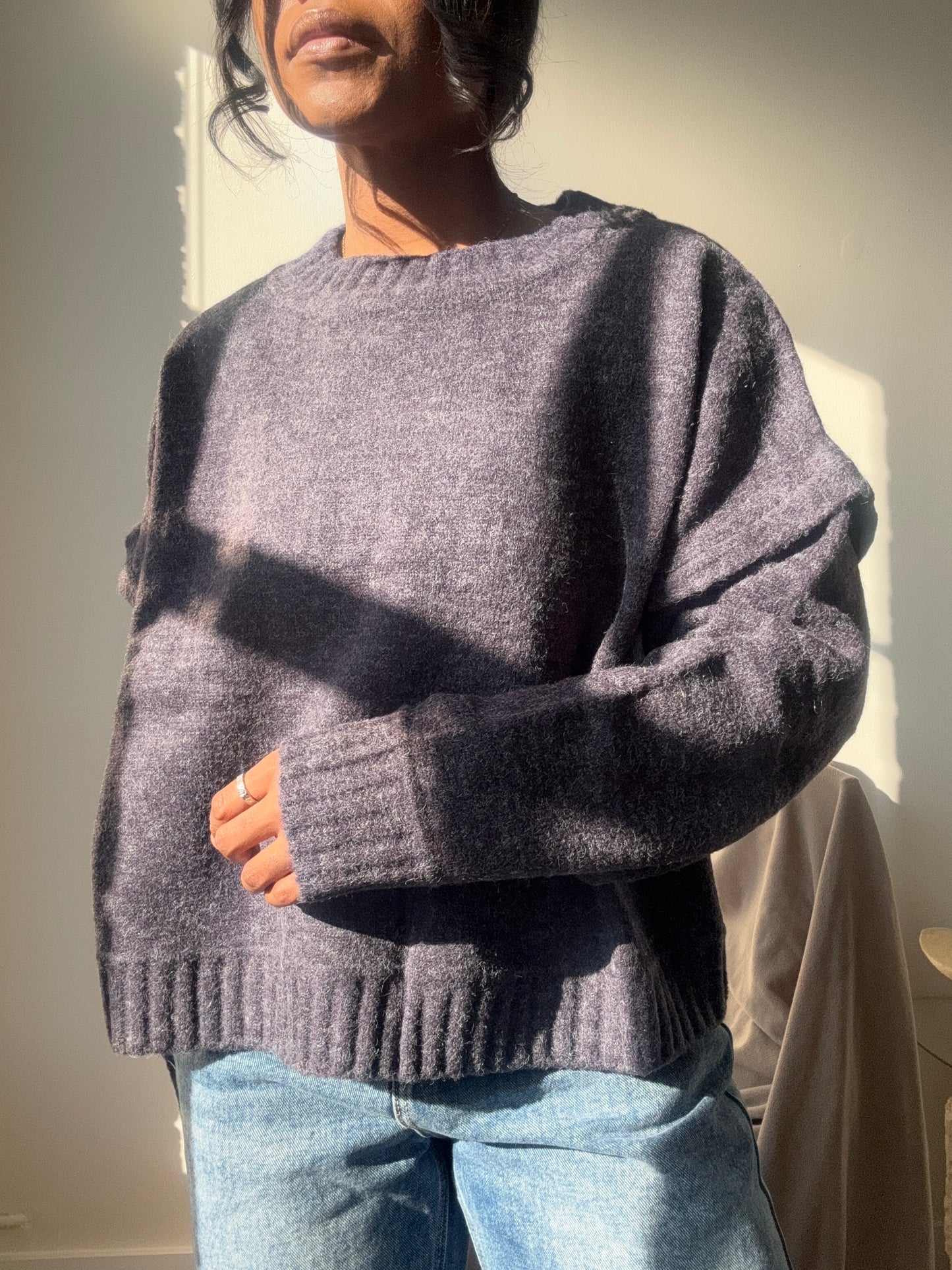 Micah Drop Shoulder Crop Pullover Sweater In Vintage Charcoal