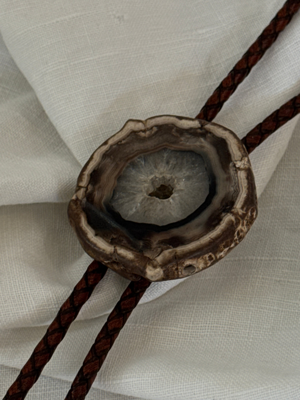 Handcrafted Agate Bolo Tie In Black Hole