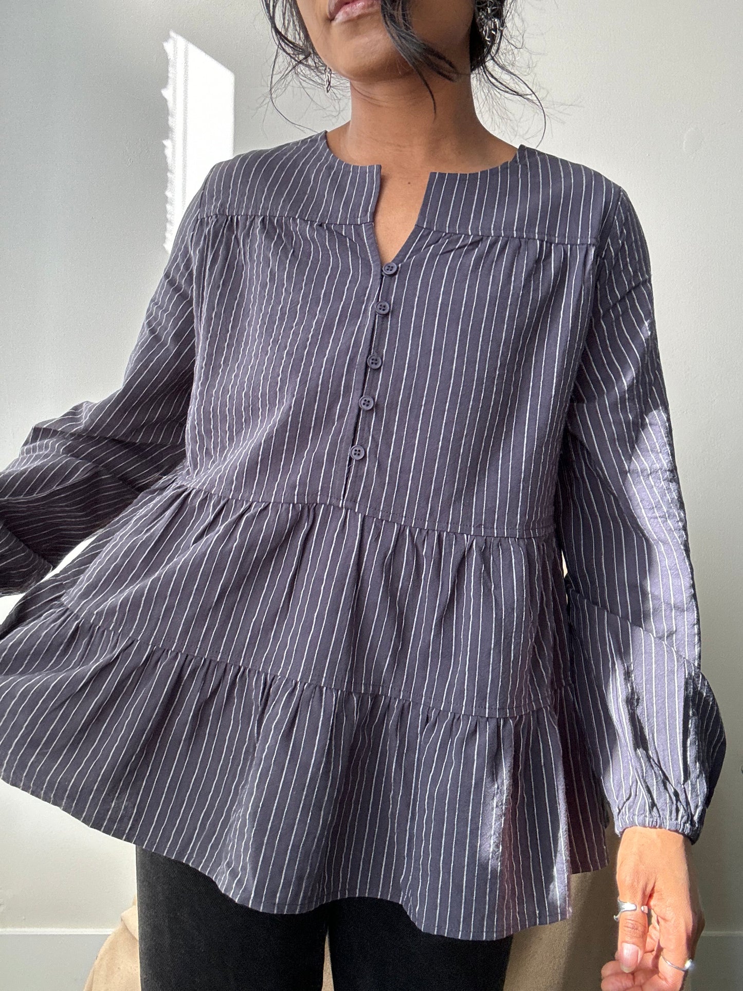 Danny Cotton Tiered Striped Tunic In Vintage Navy