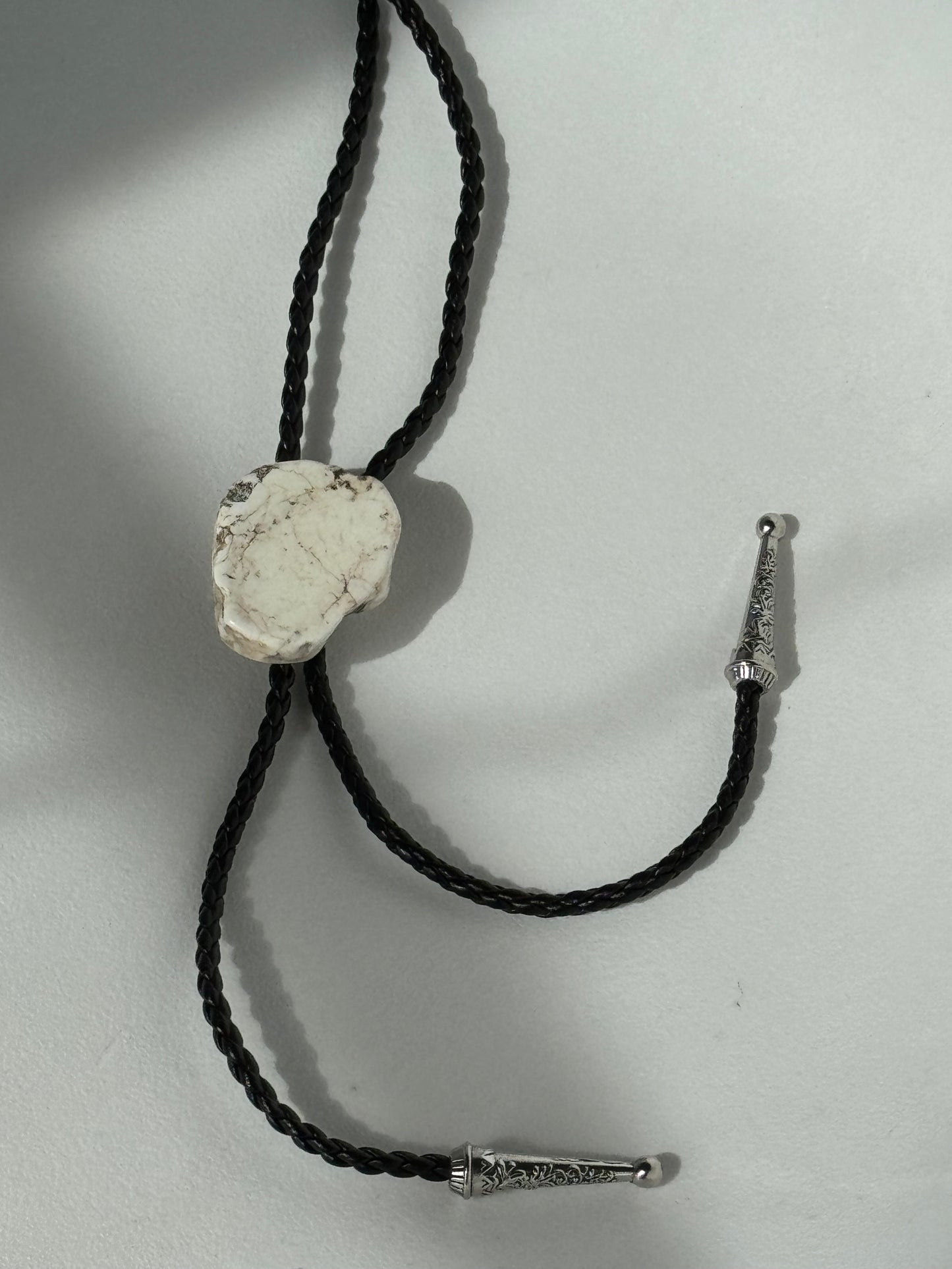 Mclane Natural Gemstone Silver Tips Bolo Tie In Howlite White