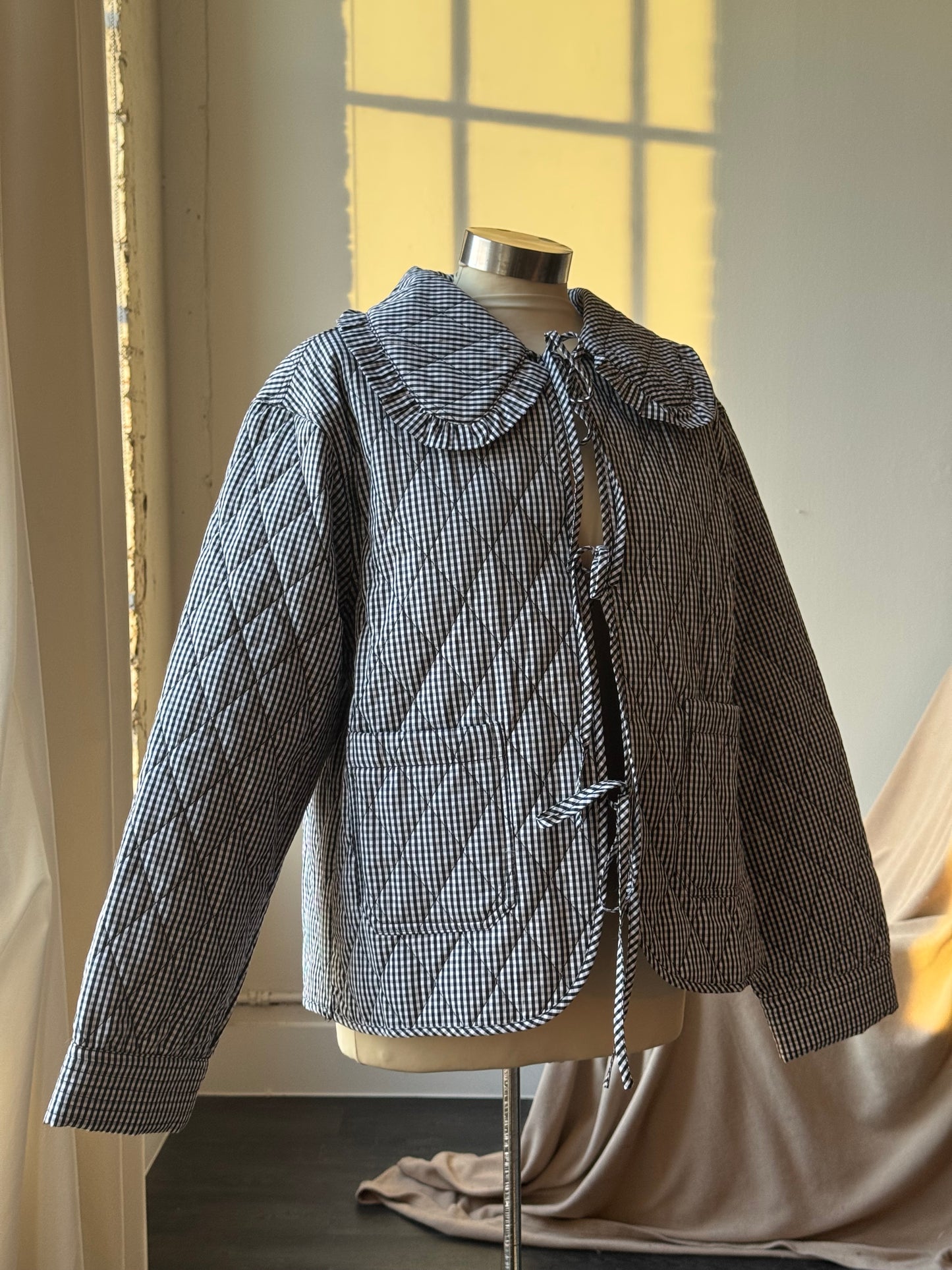 Jalisa Cotton Ultra Lightweight Gingham Tie Front Quilted Jacket