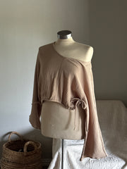 Marsha Cotton Gauze Cropped Kimono Style Top In Taupe