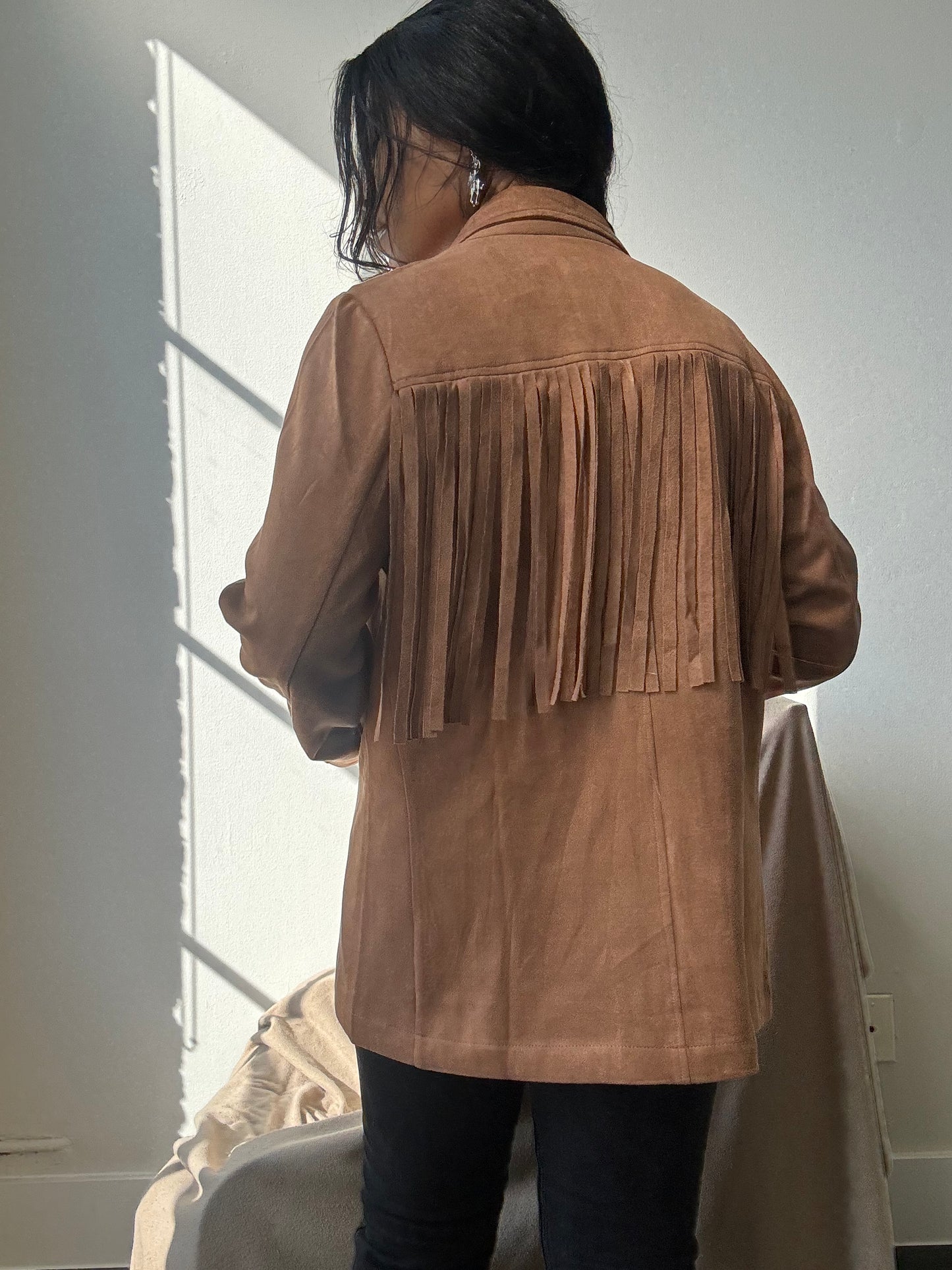 Booker Fringe Suede Modern Western Blazer In Camel