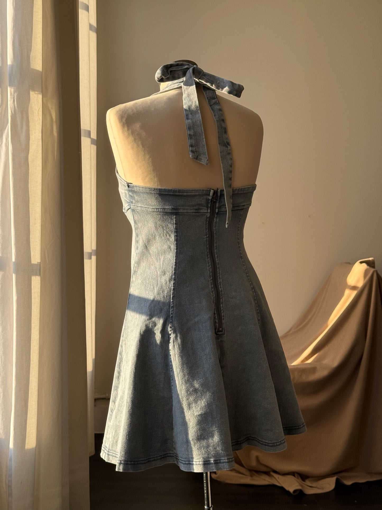 Kimberly Cotton Halter Denim Dress