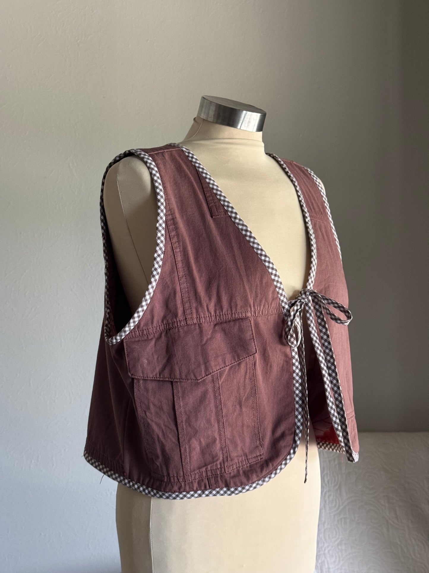 O.L. Handcrafted Reversible Cargo Vest In Vintage Floral Brown
