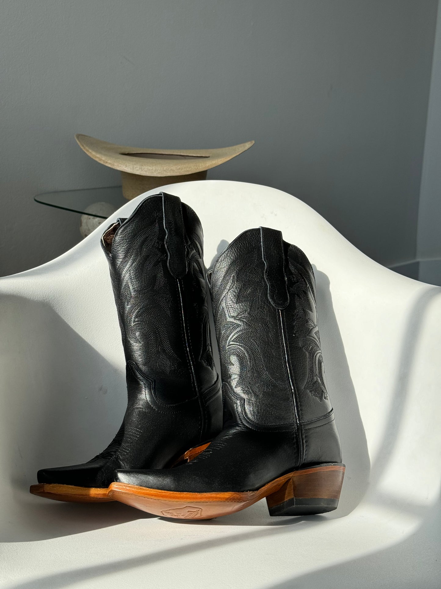 Abby Classic Genuine Leather Cowboy Boot In Midnight Black