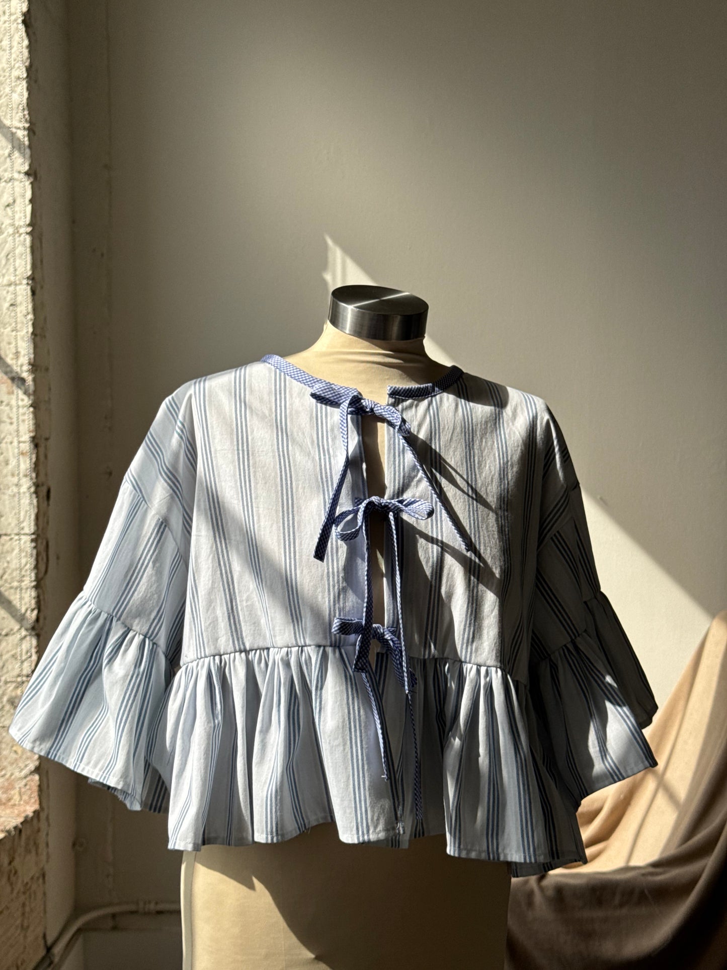 Joycie Vintage Handcrafted Striped Ruffle Top