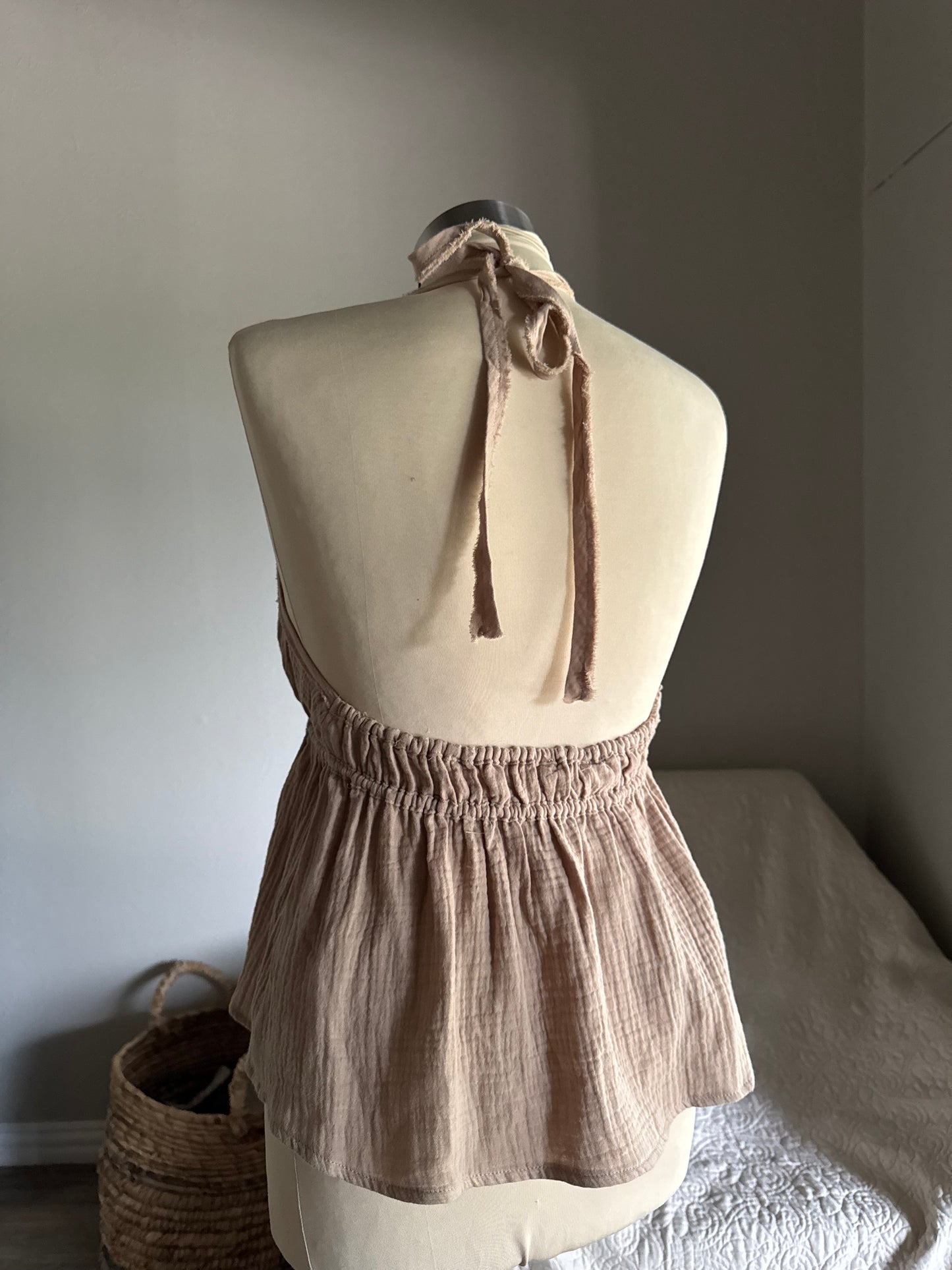 Marcia Cotton Gauze Halter Top In Taupe