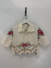 Judy Handcrafted Vintage Embroidered Crochet Cropped Button Down