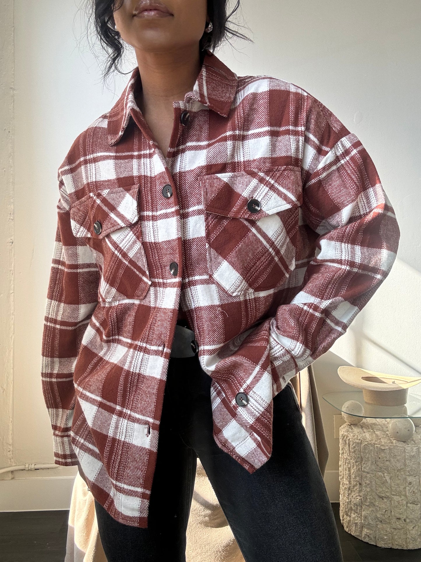 Austin Cotton Classic Plaid Shacket In Brick