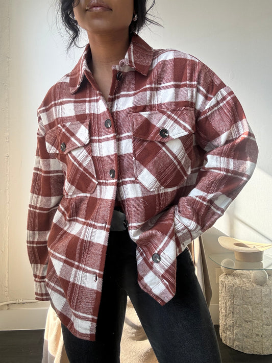 Austin Cotton Classic Plaid Shacket In Brick