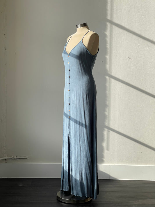 Courtney Slit Front Button Detail Midi Dress In Sky Blue