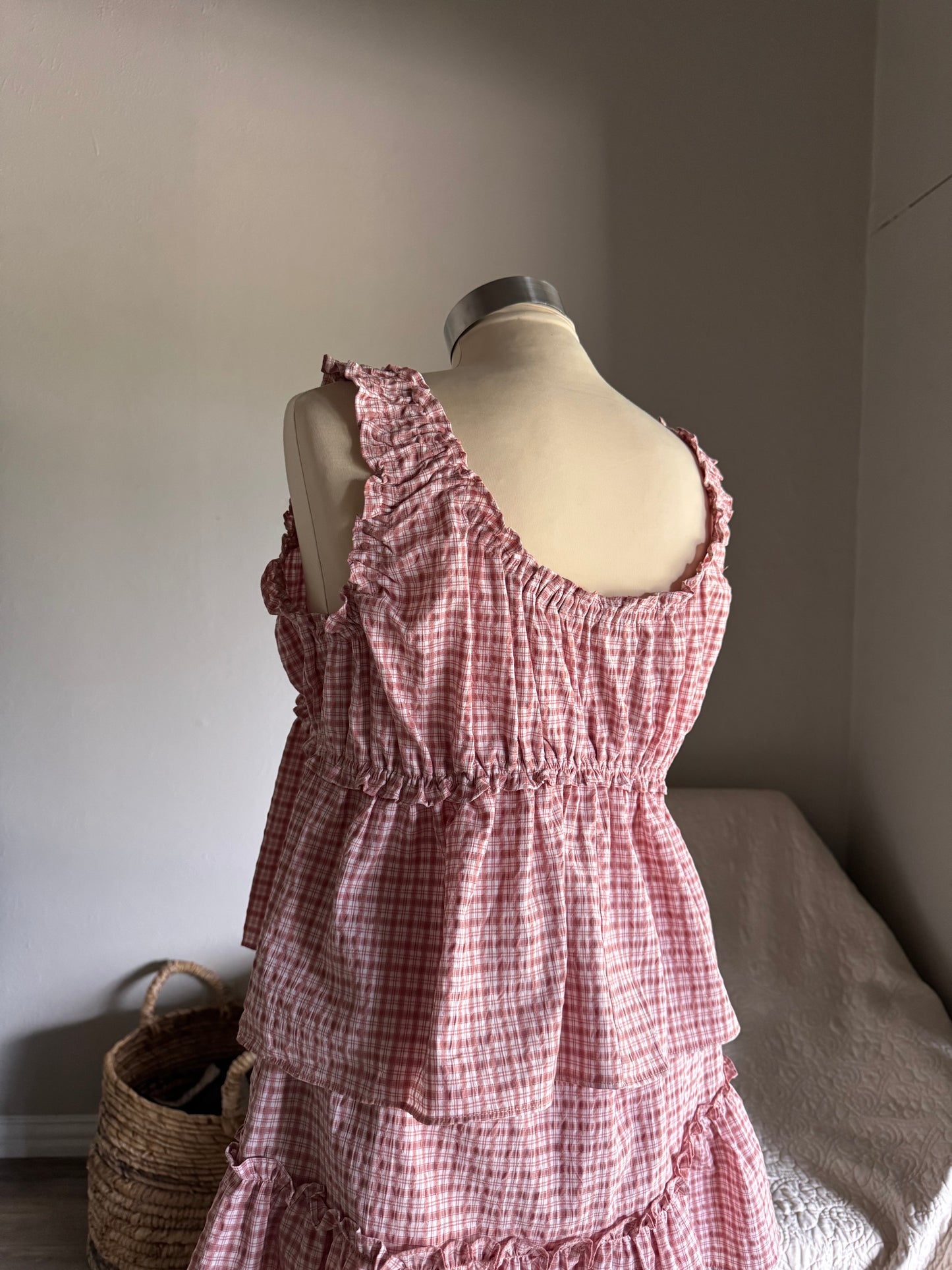 Fay Cotton Plaid Ruffle Top In Blush