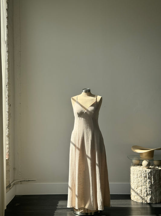 Ava Cotton & Linen Open Back Maxi Dress In Taupe