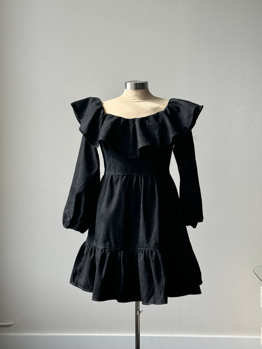 Carmen Cotton On Or Off Shoulder Classic Denim Dress In Vintage Black