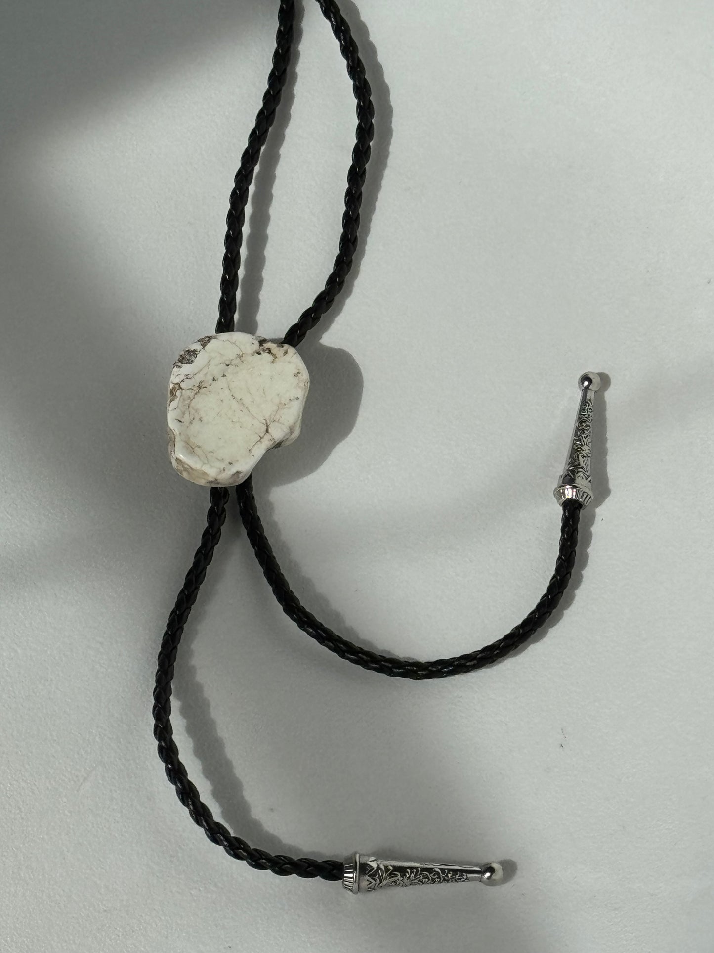 Mclane Natural Gemstone Silver Tips Bolo Tie In Howlite White