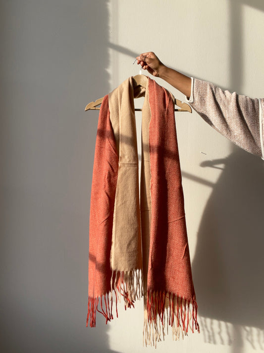 K.A. Two Tone Fringe Scarf In Brown Rust