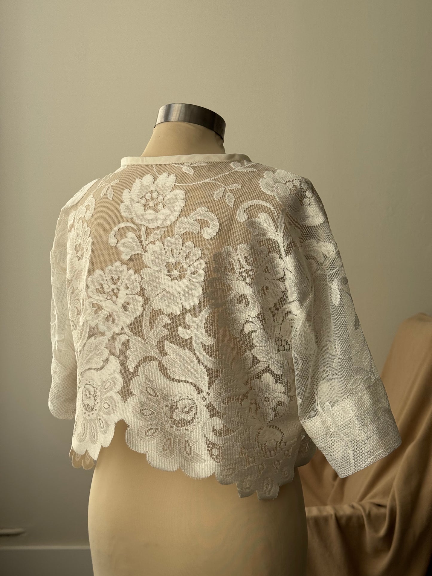 Roberta Handcrafted Vintage Lace Tie Top In Ivory