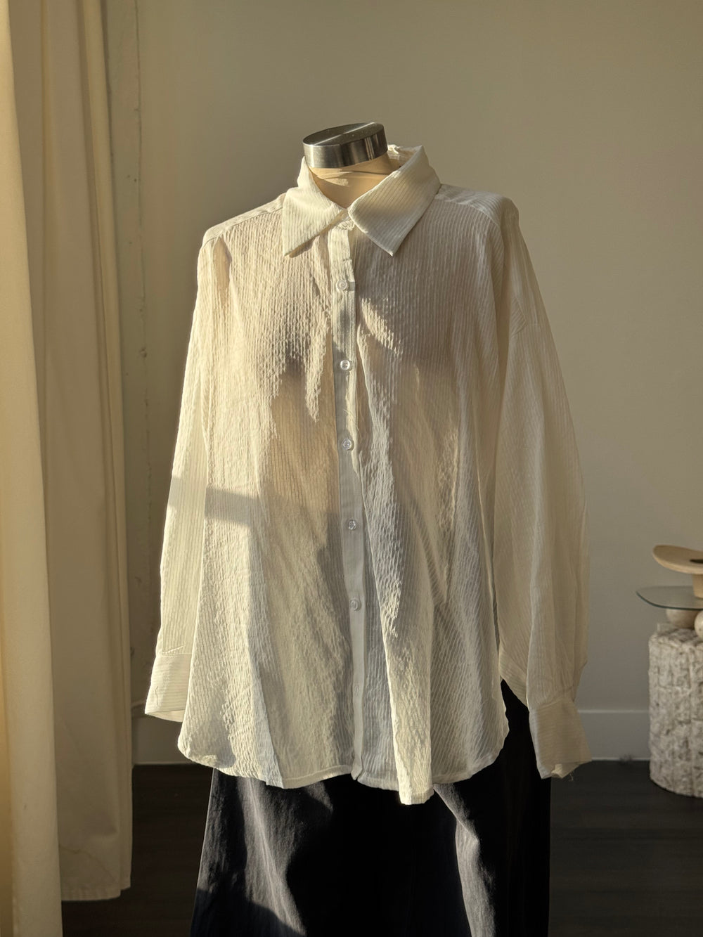 Riley Cotton Sheer Button Down In White