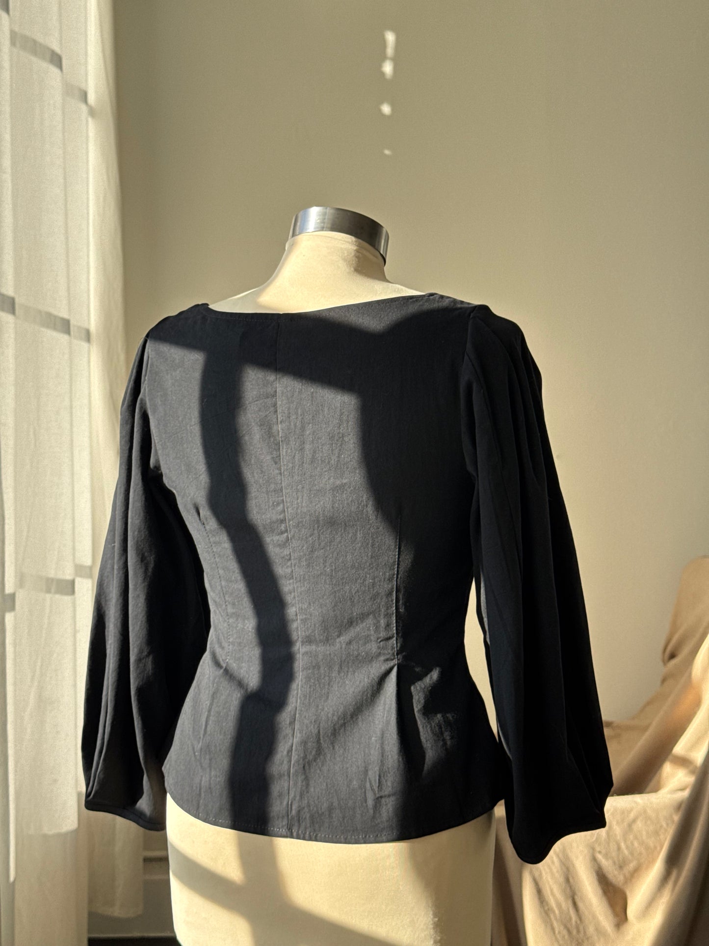 Joan Cotton Button Front Top In Black