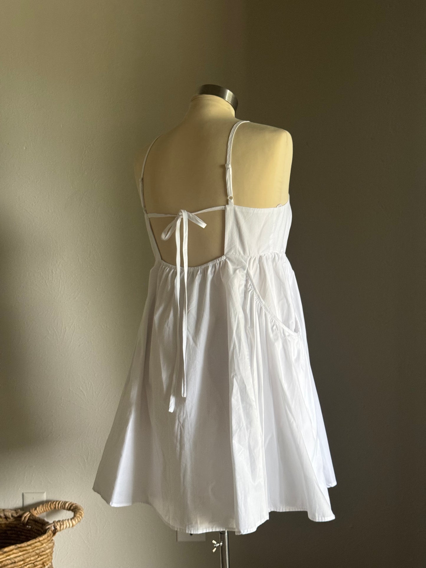 Karina Cotton Button Front Open Back Dress In White