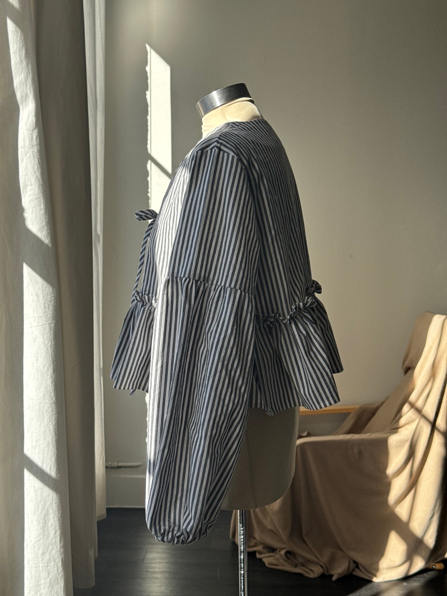 Brenda Faye Vintage Lantern Sleeve Ruffle Tie Front Top