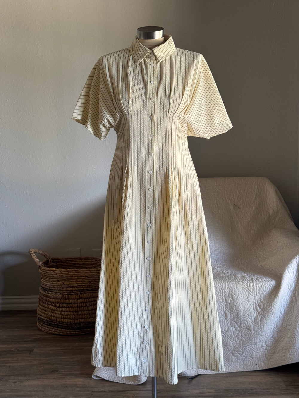 Cynthia Cotton Striped Button Front Maxi Dress In Vanilla Brown