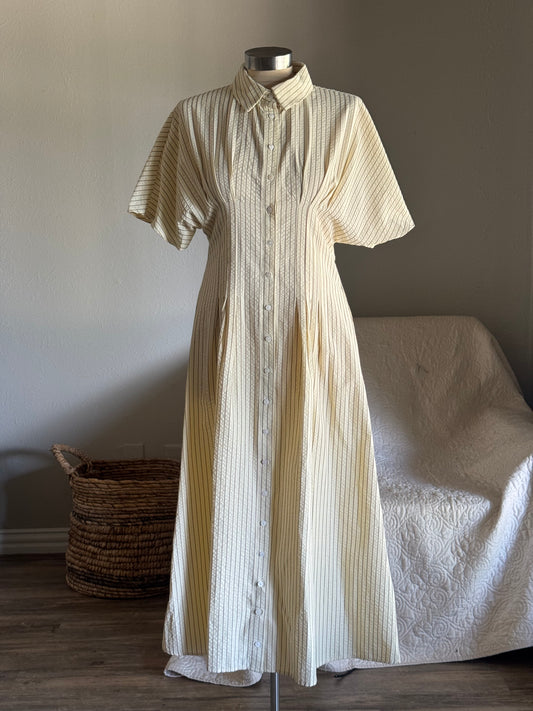Cynthia Cotton Striped Button Front Maxi Dress In Vanilla Brown￼