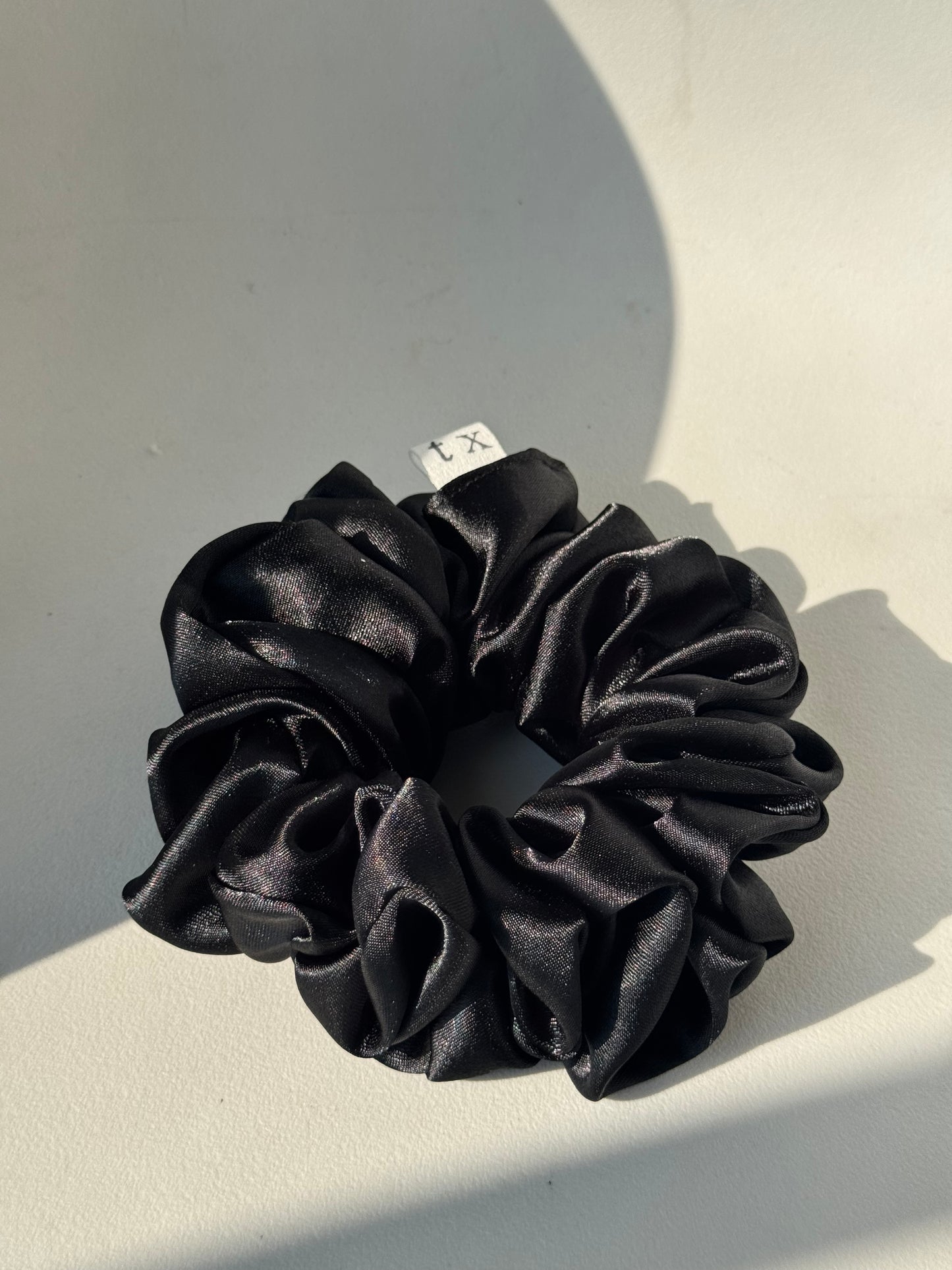 Ebony Handcrafted Texas Sized Satin Scrunchie In Midnight Black