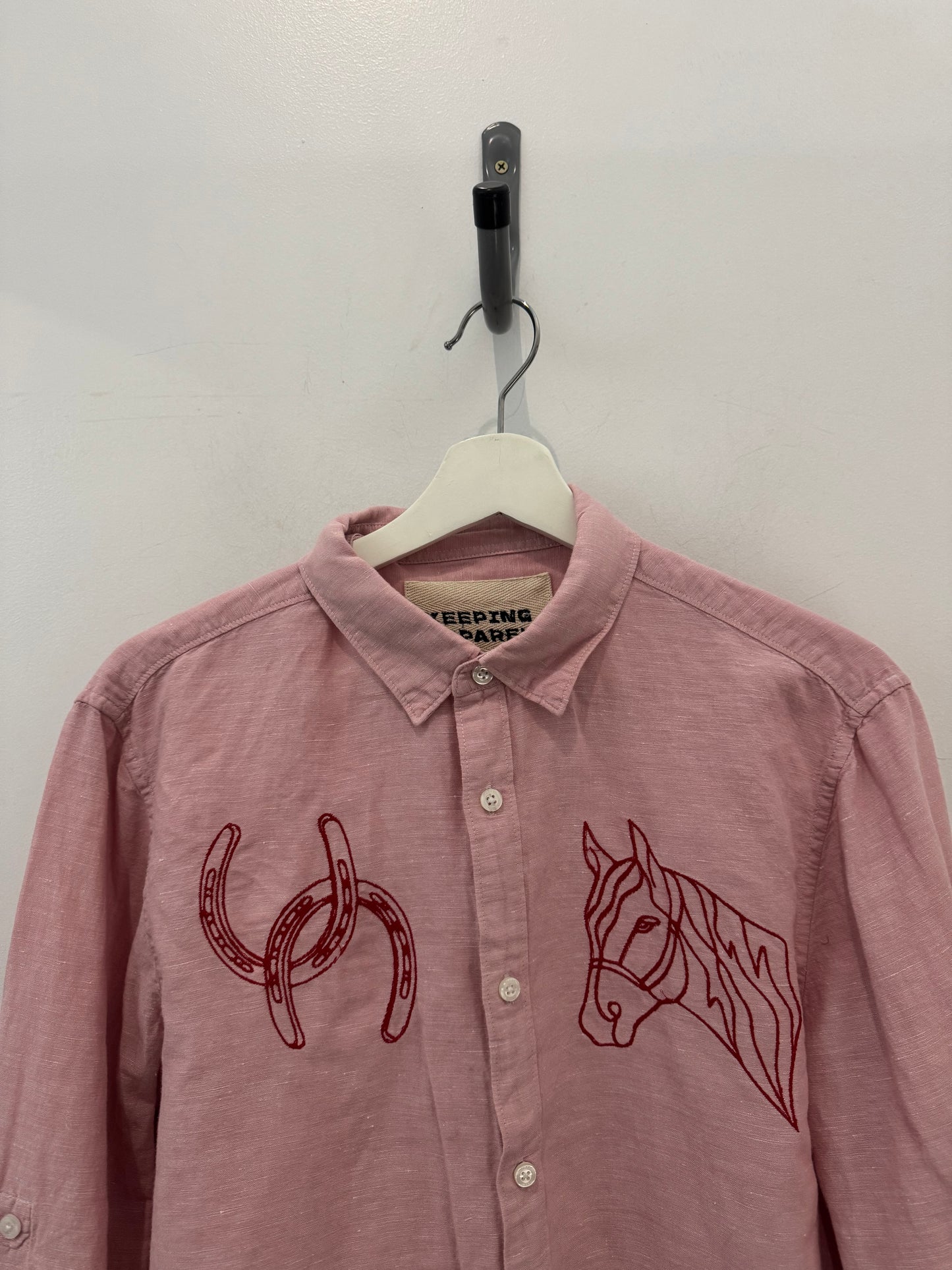 Jaxson Handcrafted Embroidered Button Down Linen Shirt In Blush