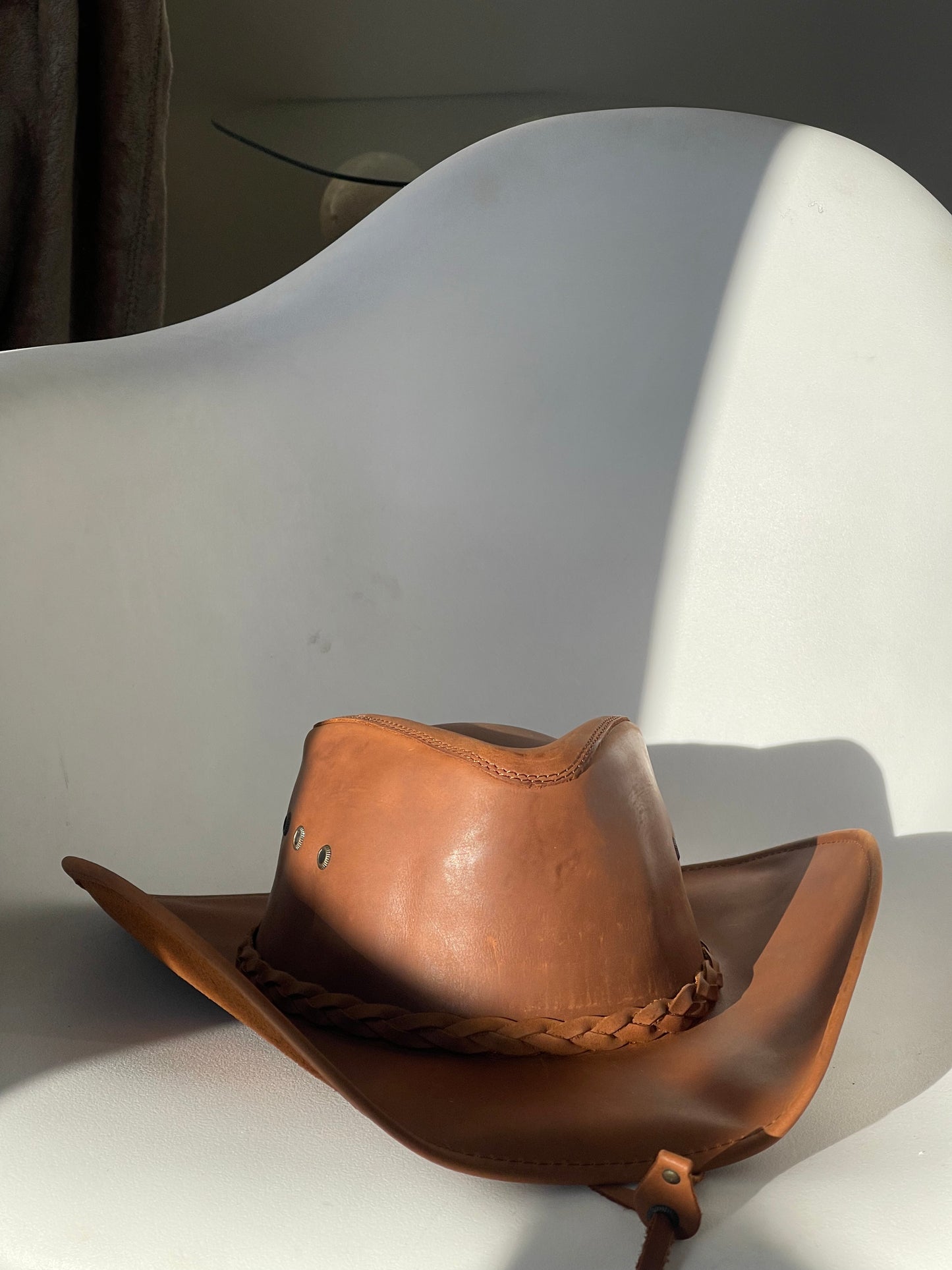 Eastwood Classic Genuine Leather ￼Cowboy Hat w/ Chinstrap In Desert Brown