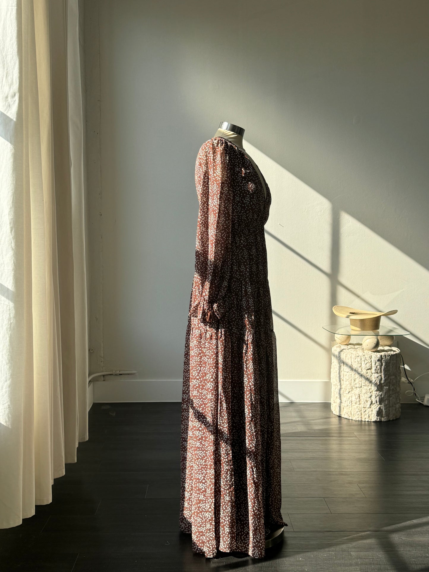 Madeline Button Front Floral Maxi Dress In Vintage Brown