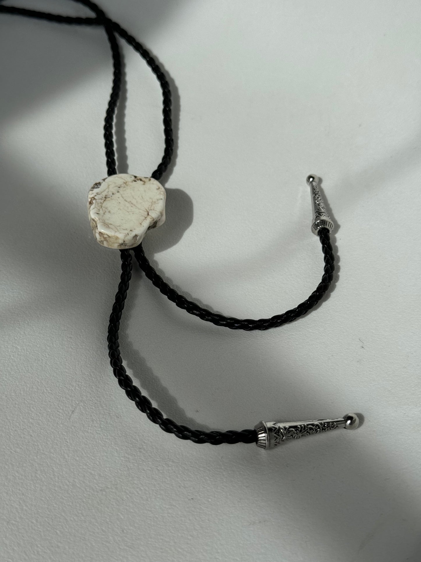 Mclane Natural Gemstone Silver Tips Bolo Tie In Howlite White