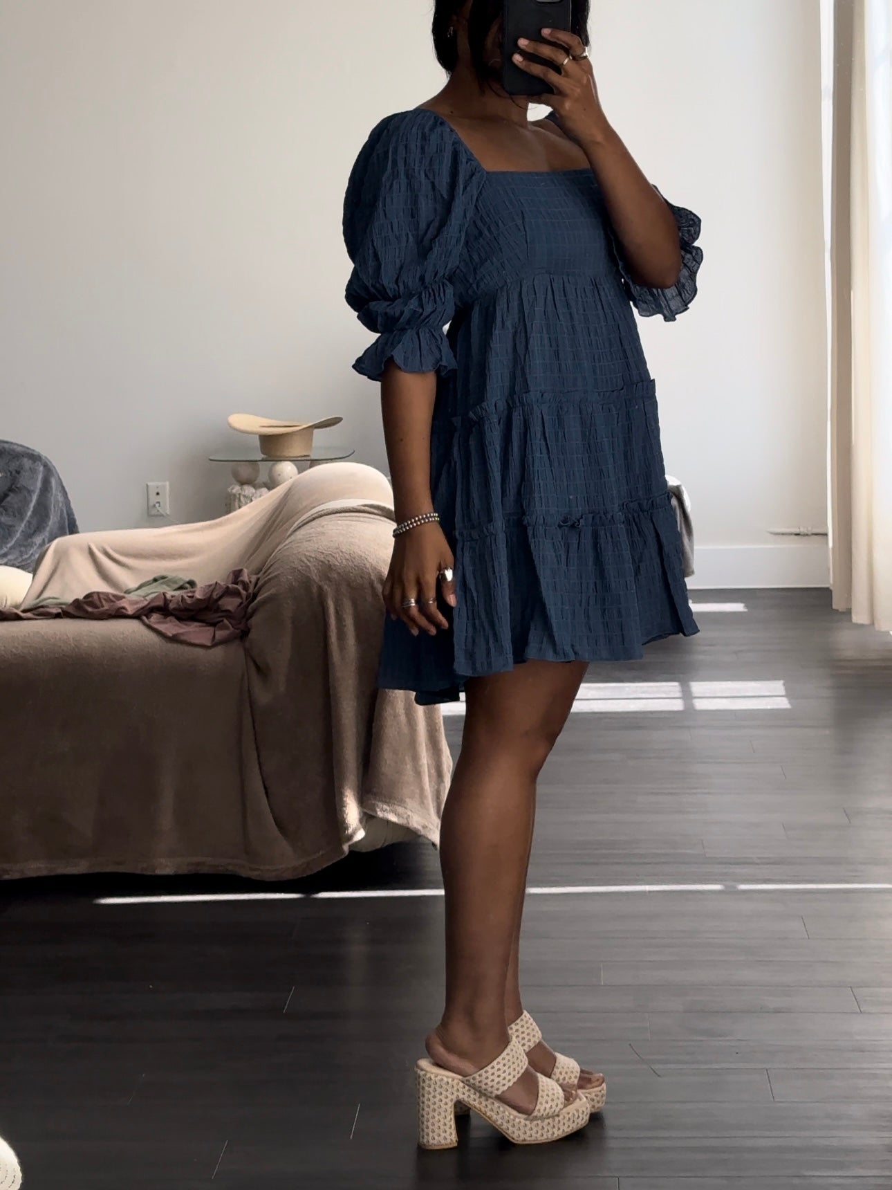 open back tiered dress Martina Blue Open Back Tiered Maxi Dress, M / Blue
