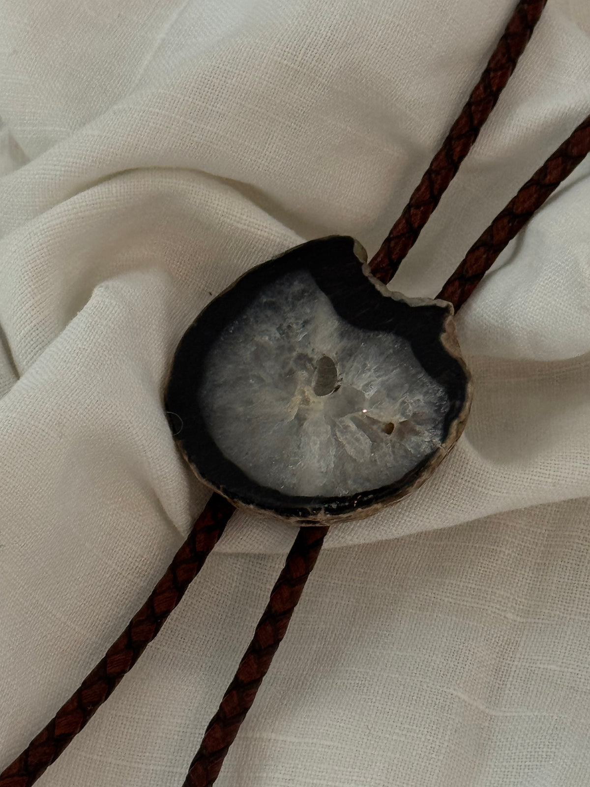 Handcrafted Agate Bolo Tie In Texas Ice