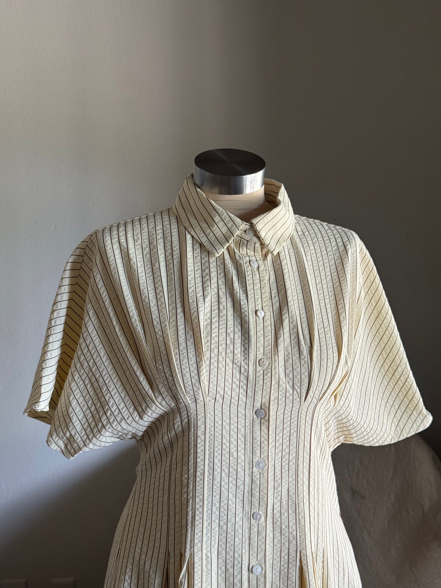 Cynthia Cotton Striped Button Front Maxi Dress In Vanilla Brown￼