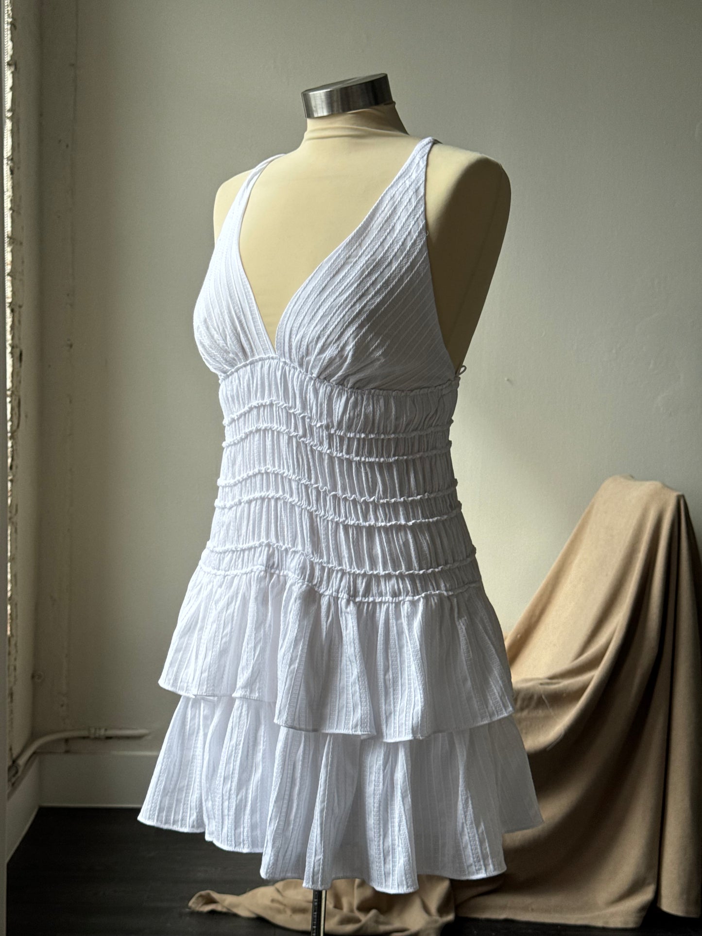 Rachel Cotton Ruffle Mini Party Dress In White