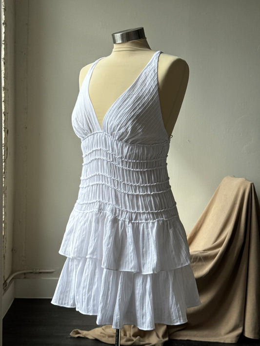 Rachel Cotton Ruffle Mini Party Dress In White