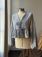 Brenda Faye Vintage Lantern Sleeve Ruffle Tie Front Top