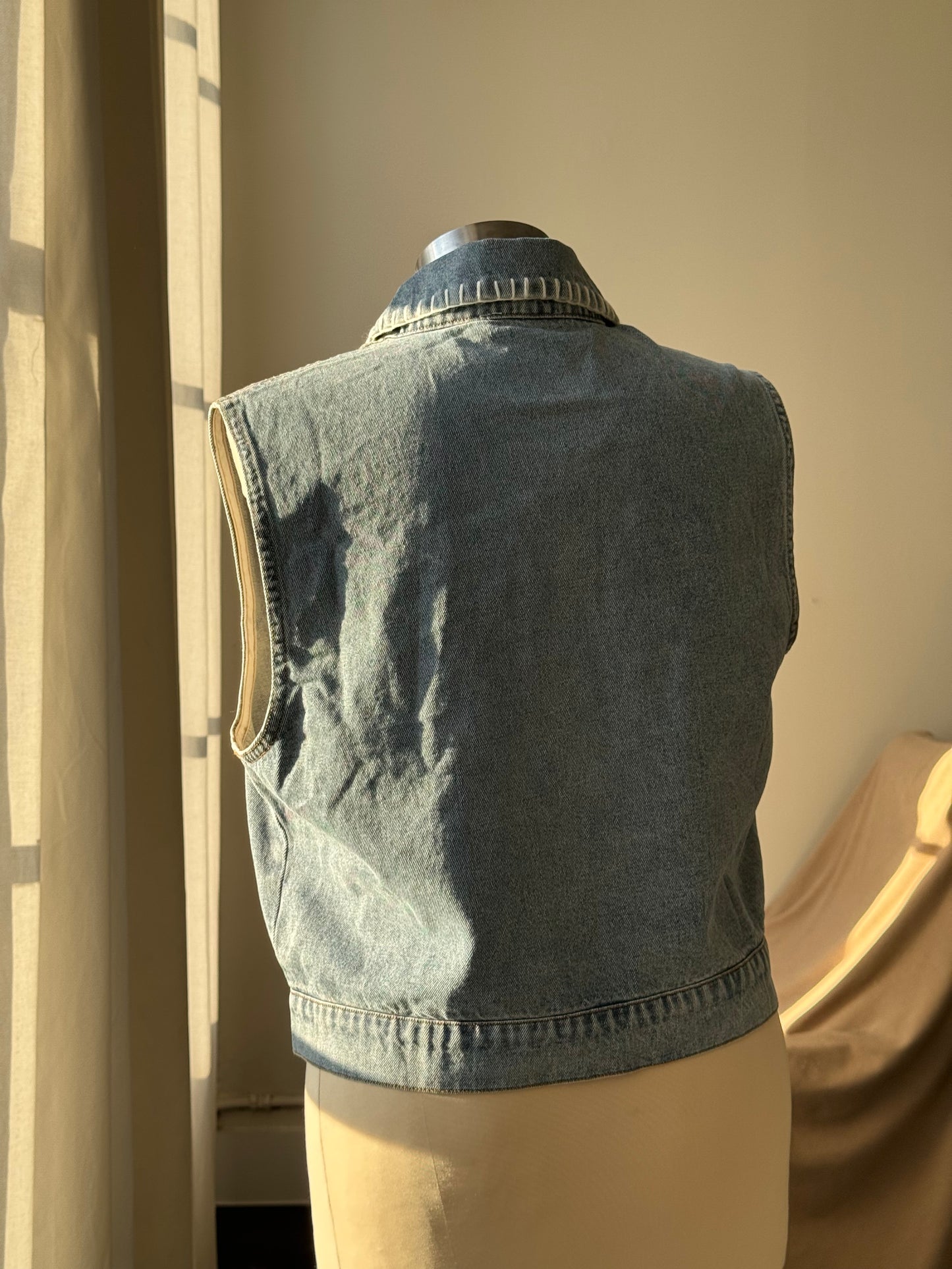 Denise Classic Blanket Stitch Cropped Denim Vest￼
