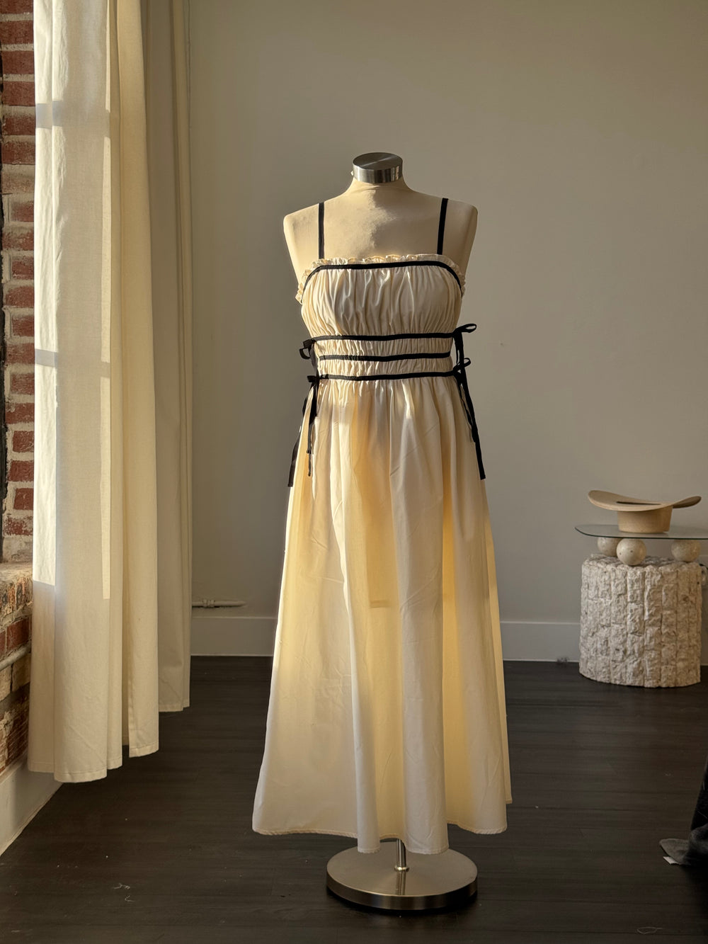 Sarah Cotton Rouged Maxi Dress In Cream