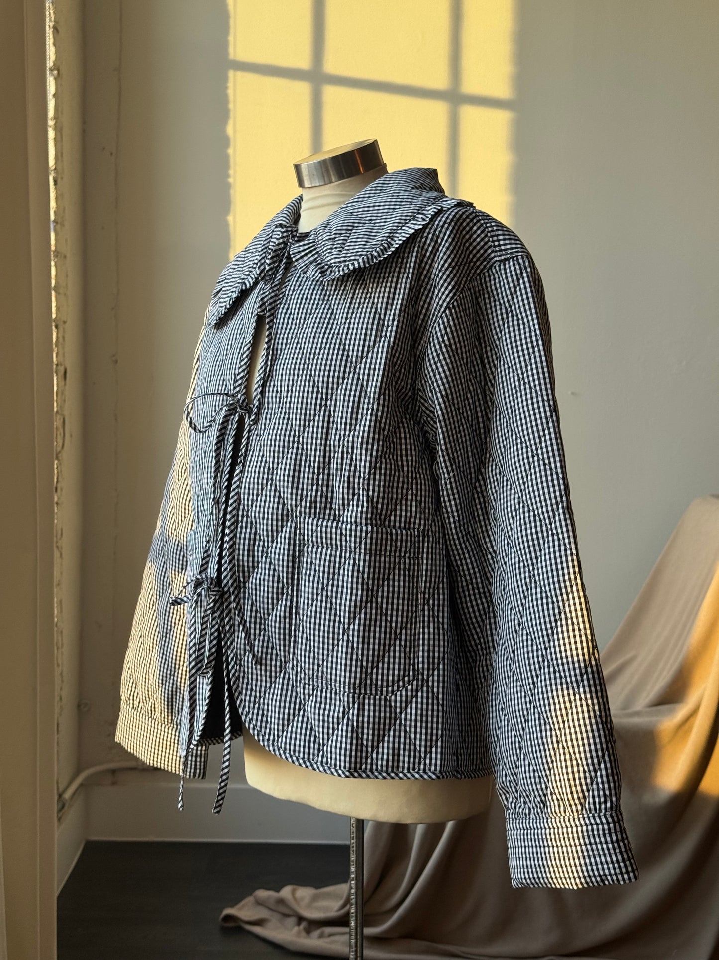 Jalisa Cotton Ultra Lightweight Gingham Tie Front Quilted Jacket