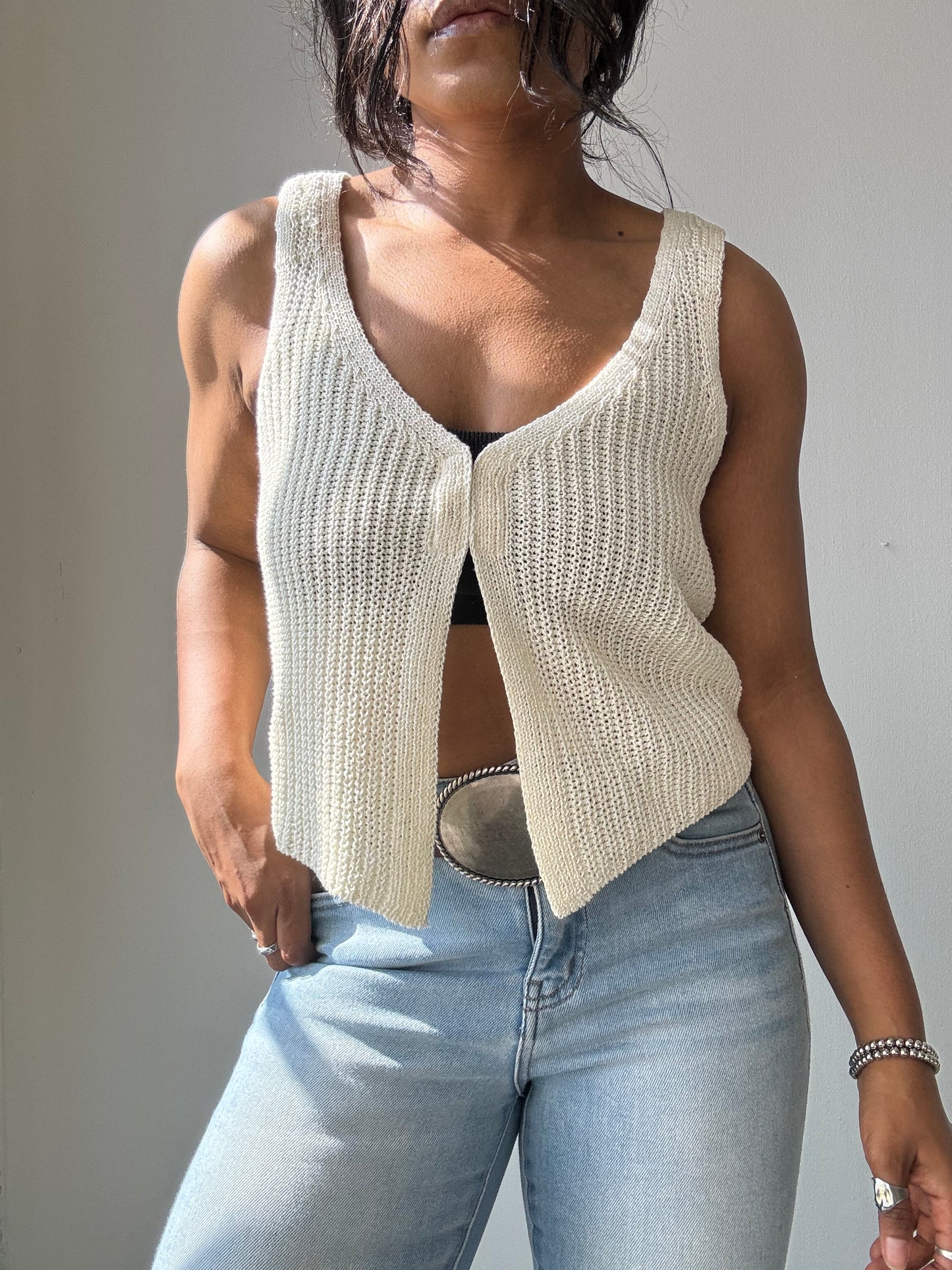 Kayla Crochet Knit Vest In Ivory