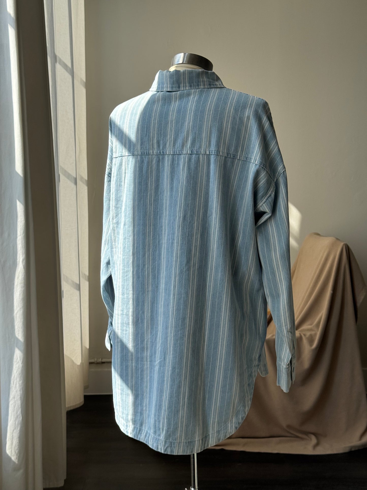 Jace Classic Striped Shacket In Vintage Denim